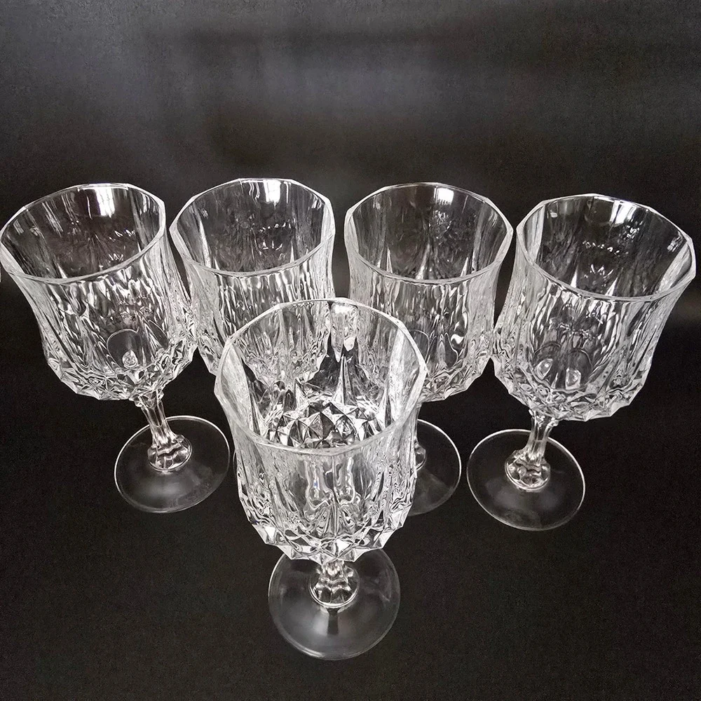 Elegant‎ Set of 5 Crystal D'Arques Cut Wine Glasses Stemware Clear Glassware